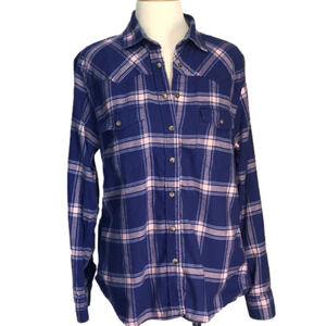 JACHS GIRLFRIEND STONE‎ Medium Comfort Stretch Flannel Tortoise Snap Shirt Cabin